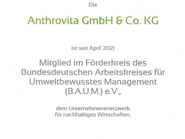 Anthrovita Mitgliedschaft im B.A.U.M.-Förderkreis